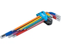 BGS Sada zahnutých klíčů, vícebarevné, extra dlouhé, vnitřní šestihran 1,5 - 10 mm, 9dílná