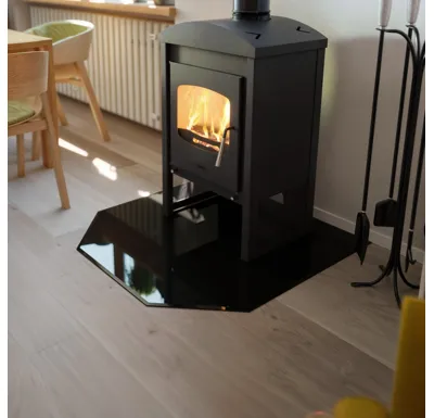 Sklo pod kamna - FLAMINGO Šestihran 1000x1000 mm, černé, fazeta / 6 mm