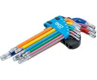 BGS Sada zahnutých klíčů, vícebarevné, T-profil (pro Torx) s otvorem a kulovou hlavou T10-T5 BGS Sada zahnutých klíčů, vícebarevné, T-profil (pro Torx) s otvorem a kulovou hlavou T10-T5