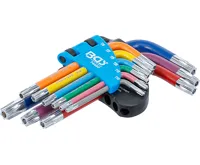 BGS Sada zahnutých klíčů, vícebarevné, krátké, T-profil (pro Torx) s otvorem T10 - T50, 9d BGS Sada zahnutých klíčů, vícebarevné, krátké, T-profil (pro Torx) s otvorem T10 - T50, 9d