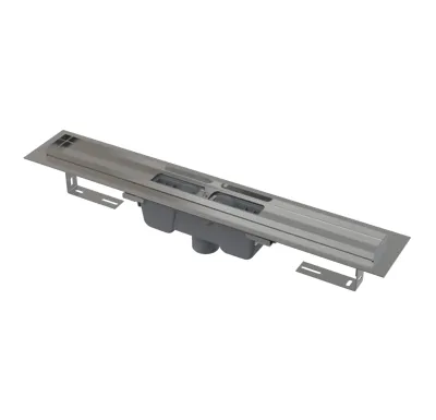 ALCAPLAST Sprchový liniový žlab nerezový, s okrajem, pro perforovaný rošt, svislý odtok, délka 650 mm APZ1001-650