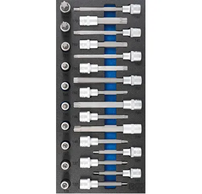 BGS Vložka do dílenského vozíku 1/3: sada nástrčných hlavic, T-profil (pro Torx), 26dílná