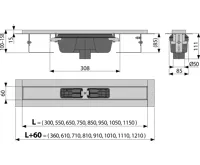 ALCAPLAST Podlahový žlab s okrajem pro perforovaný rošt, svislý odtok APZ1001-650 (1)