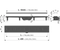 ALCAPLAST Sprchový liniový žlab plastový, s okrajem a perforovaným roštem, černá-mat, délka 750 mm APZ10BLACK-750M (1)