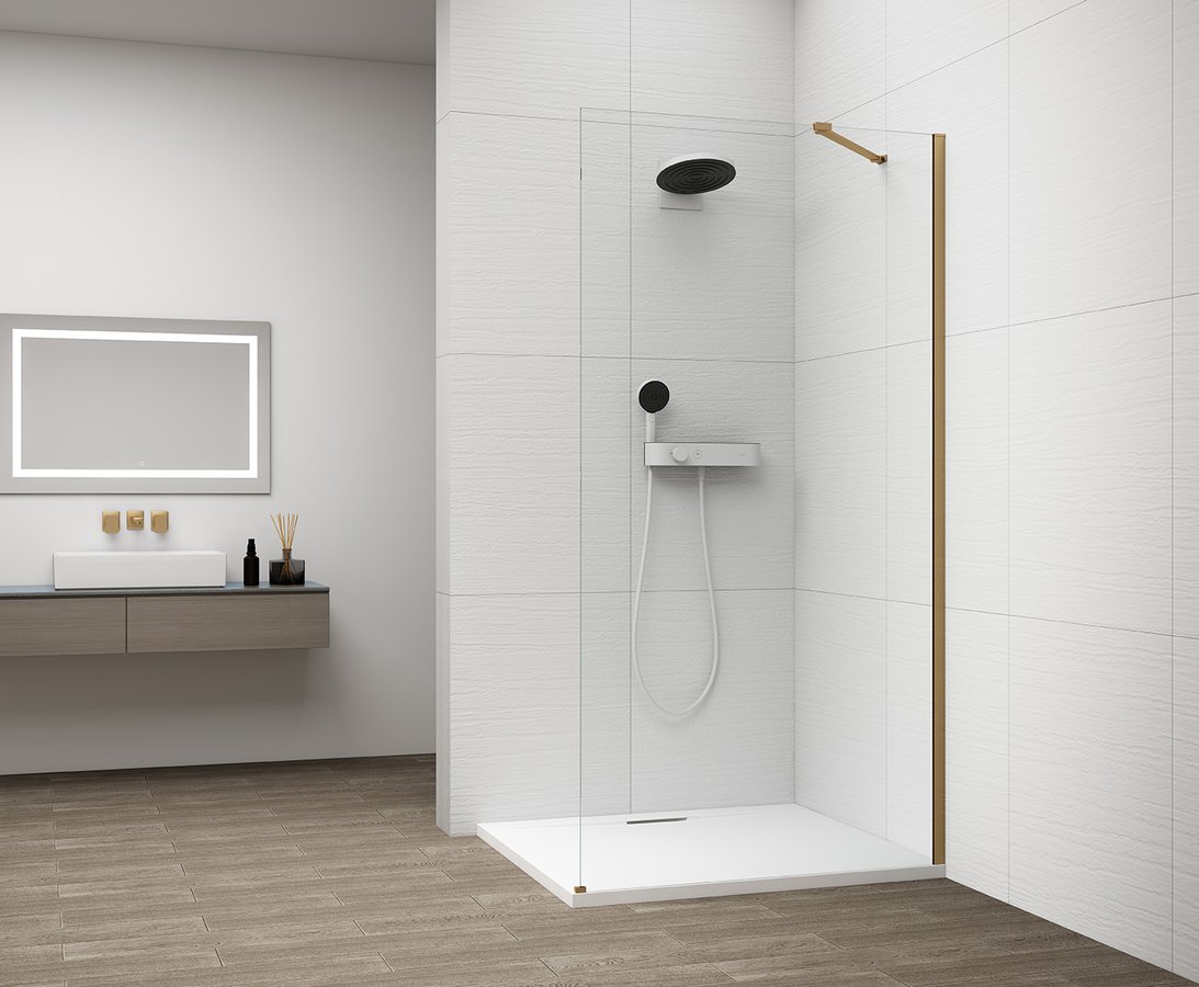 POLYSAN ESCA GOLD MATT jednodílná sprchová zástěna k instalaci ke stěně, sklo čiré, 900 mm