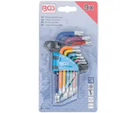 BGS Sada zahnutých klíčů,  vícebarevné,  krátké,  T-profil (pro Torx) s otvorem a kulovou hlav (3)