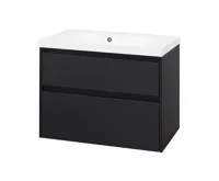 Opto, koupelnová skříňka, umyvadlo z litého mramoru, černá 2 zásuvky, 810x580x458 mm