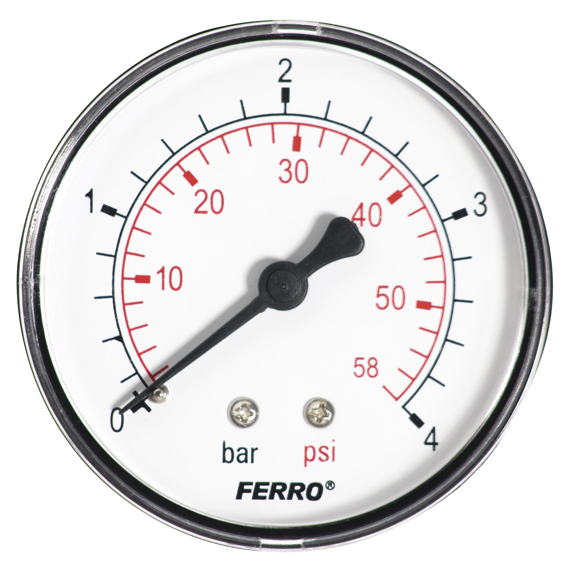 Manometr - tlakoměr 63mm 1/4" axiál - zadní vývod 0-4 bar