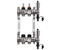 WIGELL Nerezový rozdělovač  2 okruhy, pro podlahového topení  s hlavicemi a průtokoměry