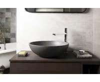 SAPHO TURF betonové umyvadlo na desku, včetně výpusti, Ø 44cm, černý granit (5)