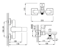 AQUALINE FACTOR nástěnná vanová baterie, chrom (4)