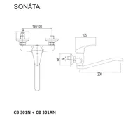 Dřezová nástěnná baterie, Sonáta, 150 mm, s ramínkem plochým vyhnutým 210 mm, chrom (1)