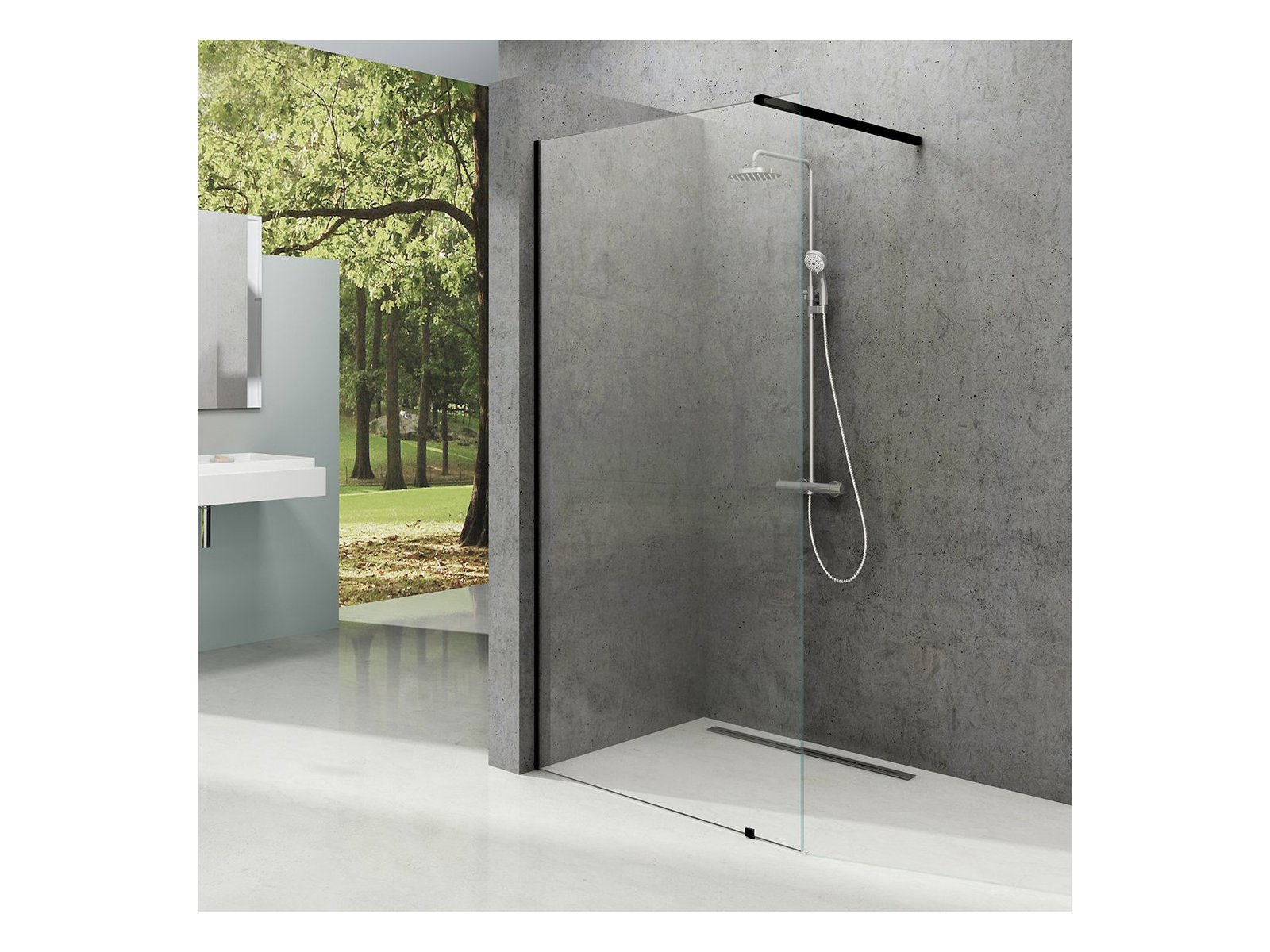 Ravak sprchový kout Walk In-Wall-90 v.200 Black + Transparent (pouze SKLO a těsnění)