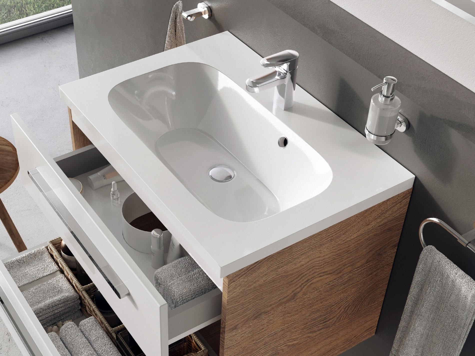 Ravak umyvadlo chrome 800 white s přepadem