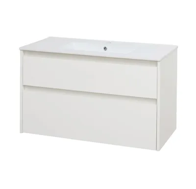 Opto, koupelnová skříňka s keramickým umyvadlem, bílá, 2 zásuvky, 1010x580x458 mm