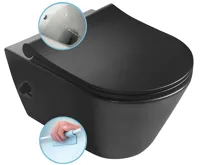 SAPHO AVVA CLEANWASH závěsná WC mísa, integrovaná baterie a bidet. sprška, Rimless, 35,5x53cm, černá mat