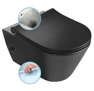 SAPHO AVVA CLEANWASH závěsná WC mísa, integrovaná baterie a bidet. sprška, Rimless, 35,5x53cm, černá mat
