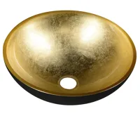 SAPHO MURANO BLACK-GOLD skleněné umyvadlo na desku, průměr 40cm, černá/zlatá