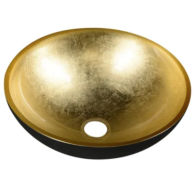 SAPHO MURANO BLACK-GOLD skleněné umyvadlo na desku, průměr 40cm, zlatá/černá