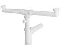 BRUCKNER Dřezový sifon s odbočkou 6/4&quot;, pro dvojdřez, pračková odbočka, DN50, bílá