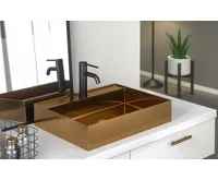 SAPHO AURUM nerezové nástěnné umyvadlo, 55x42cm, včetně výpusti, měď mat (3)