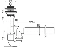 ALCAPLAST Sifon dřezový DN 50 s nerezovou mřížkou Ø 80 mm, pryžová zátka A464-DN50 (1)