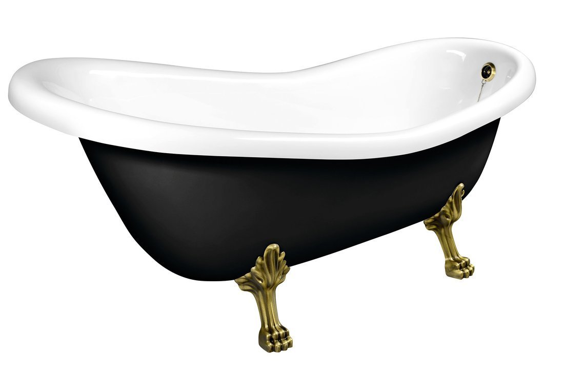 Polysan retro volně stojící vana 147x69,5x67,5cm, nohy bronz, černá/bílá