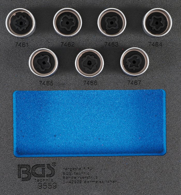 Bgs hlavice zástrčná pro bezpečnostní šrouby ráfků pro opel, vauxhall (version d), 7 pcs.
