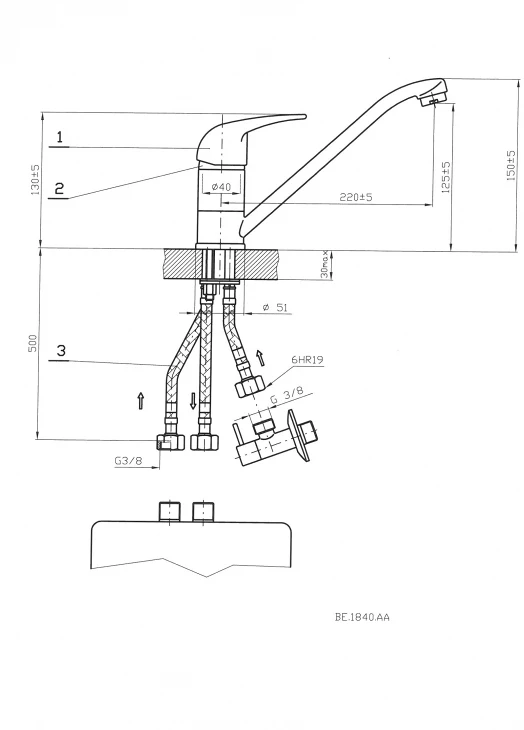 Dražice Beztlaková stojánková páková baterie pro beztlakové ohřívače vody BE. 1840. AA (1)