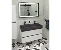 SAPHO QUADRADO betonové dvojumyvadlo včetně výpusti, 96x44cm, černý granit (3)