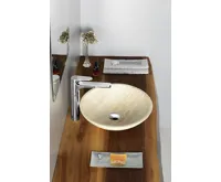 SAPHO BLOK 1 kamenné umyvadlo na desku Ø 40cm, leštěný béžový travertin (3)