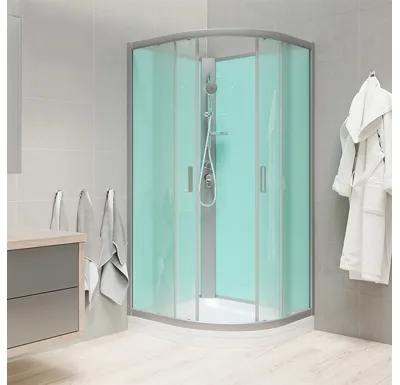 Sprchový box bez střechy, čtvrtkruh, 100 cm, R550, profily satin, sklo Point, litá vanička