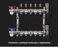 WIGELL Nerezový rozdělovač  3 okruhy, pro podlahového topení  s hlavicemi a průtokoměry (4)