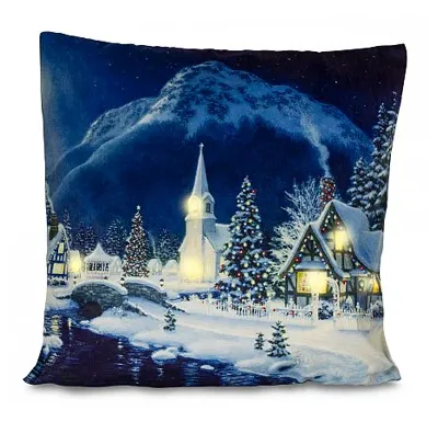 HomeLife LED svítící povlak na polštář Zimní vesnička 40 x 40 cm