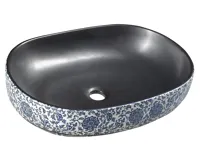 SAPHO PRIORI keramické umyvadlo na desku, 60x40 cm, černá s modrým vzorem SAPHO PRIORI keramické umyvadlo na desku, 60x40 cm, černá s modrým vzorem