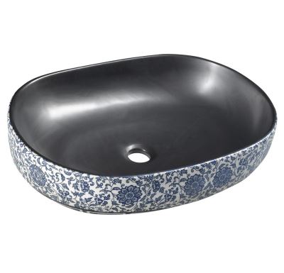 SAPHO PRIORI keramické umyvadlo na desku, 60x40 cm, černá s modrým vzorem
