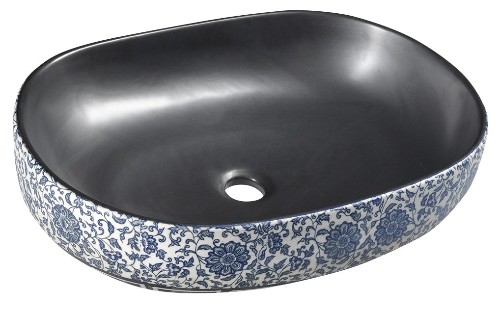 SAPHO PRIORI keramické umyvadlo na desku, 60x40 cm, černá s modrým vzorem