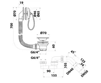 BRUCKNER Vanová souprava se zátkou na řetízku, L-700mm, DN40/50, nerez lesk (2)