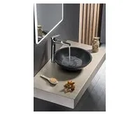 SAPHO BLOK kamenné umyvadlo na desku Ø 40cm, matný černý Marquin (1)