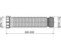 ALCAPLAST Flexi dopojení k volně stojícímu WC, 70–110 mm × 90–110 mm, délka 260–650 mm, PP, bílé A97L (1)