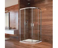 LIMA Sprchový kout, čtvrtkruh, 90x90x190 cm, R 550, bílý ALU, sklo Point, vanička litý mramor (1)