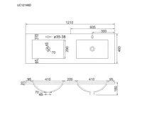 Mailo, koupelnová skříňka s keramickým umyvadlem, bílá, 4 zásuvky, 1210x700x480 mm (3)