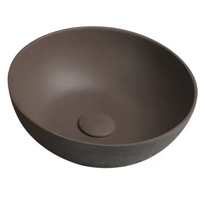 SAPHO FORMIGO betonové umyvadlo na desku, včetně výpusti, Ø 39cm, tmavě hnědá