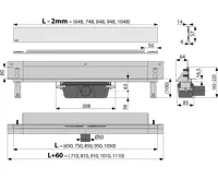 ALCAPLAST Odtokový systém pro zabudování do stěny, kryt nerez-mat, osvětlení zelená APZ5-SHADE+AEZ122-850 (1)