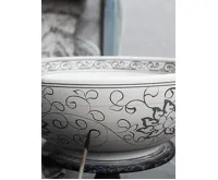 SAPHO PRIORI keramické umyvadlo na desku, Ø 41 cm, bílá s modrým vzorem (3)