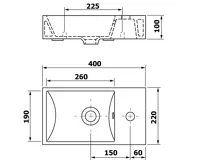 SAPHO MINOS keramické umývátko 40x22cm, baterie vpravo, bílá (8)