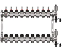 WIGELL Nerezový rozdělovač  9 okruhů, pro podlahového topení  s hlavicemi a průtokoměry