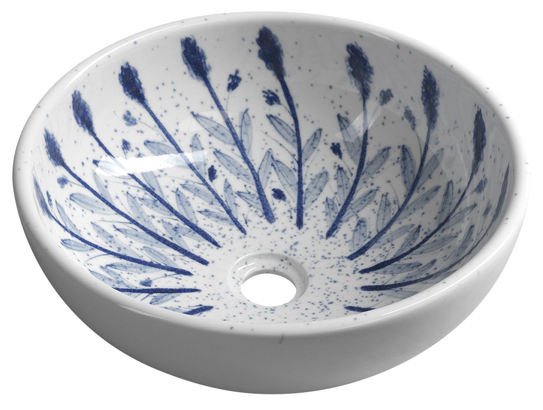 SAPHO PRIORI keramické umyvadlo na desku, Ø 41 cm, bílá s modrým vzorem
