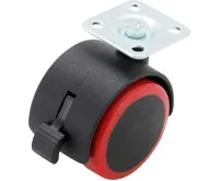 BGS Dvojité otočné kolečko s brzdou, červené/černé, 50 mm