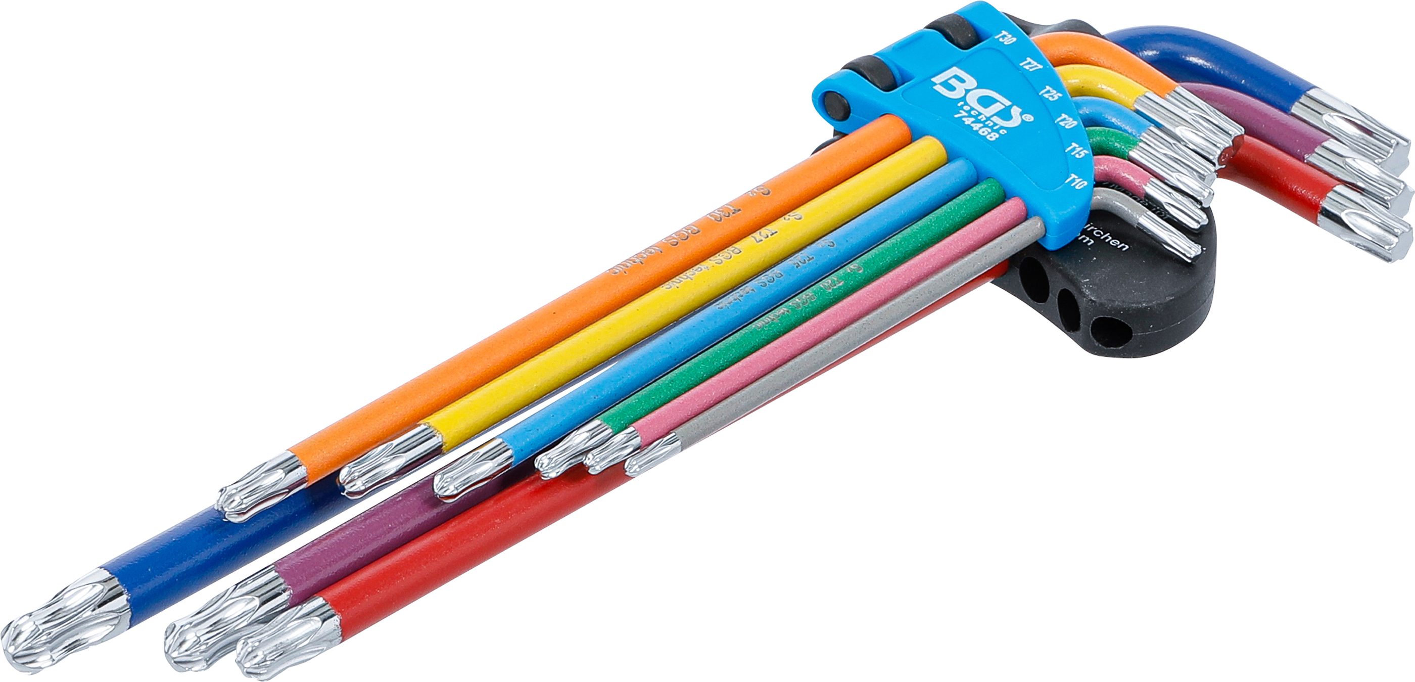 Bgs sada zahnutých klíčů,  vícebarevné,  extra dlouhé,  t-profil (pro torx) s kulovou hlavou t